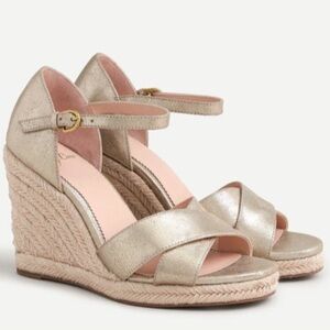 J. Crew Champagne Gold Wedge Espadrilles with Criss-Cross Strap Size 7.5 Leather